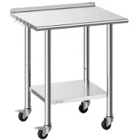 Vevor arbeidsbord i rustfritt stål, 61x76 cm matlagingsbord med hjul og bakplate, arbeidsstasjon for storkjøkken med justerbar underhylle, arbeidsbord i metall, for utendørs restauranter