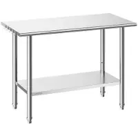 Vevor arbeidsbord i rustfritt stål, 61x122 cm matlagingsbord, arbeidsstasjon for storkjøkken med justerbar underhylle, kraftig arbeidsbord i metall, for restaurant, hjem, hotell, garasje, utendørs