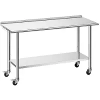 Vevor arbeidsbord i rustfritt stål, 61 x 152 cm matlagingsbord med hjul og bakplate, arbeidsstasjon for storkjøkken med justerbar underhylle, arbeidsbord i metall, for utendørs restauranter