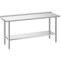 Vevor arbeidsbord i rustfritt stål, 61x183 cm matlagingsbord med bakplate, arbeidsstasjon for storkjøkken med justerbar underhylle, kraftig arbeidsbord i metall, for restaurant, hjem og utendørs