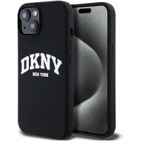 DKNY MagSafe-etui i flytende silikon med hvit trykt logo for iPhone 14/15/13 - Svart