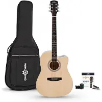 Gear4Music Dreadnought Cutaway Elektroakustisk Gitar & Tilbehørspakke fra Naturell