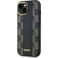 DKNY MagSafe-etui i skinn med rutete ensfarget mønster for iPhone 15/14/13 - Svart