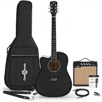 Gear4Music Dreadnought Cutaway Venstrehendt Elektroakustisk Gitar Svart 15 W Akustisk Forsterker & Tilbehørspakke