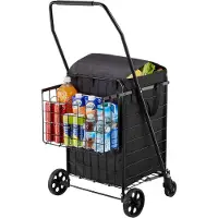 Vevor handlekurv, sammenleggbar dagligvarekurv med doble kurver, vanntett fôr og hjul, 45 kg stor lastekapasitet, kraftig skittentøyskurv for klesvask, shopping, camping, dagligvarer, bagasje