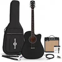 Gear4Music Dreadnought Cutaway Elektroakustisk Gitar Svart 15 W Akustisk Forsterker & Tilbehørspakke