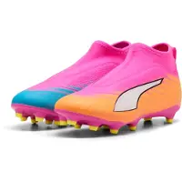 Puma ULTRA 6 MATCH+ Laceless FG/AG Football Boots Youth, Shoes, Poison Pink/White/Sun Stream, 31
