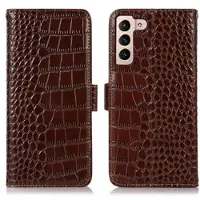 Mtp Products Crocodile Series Samsung Galaxy S23+ 5G Lommebok-deksel i Lær med RFID - Brun