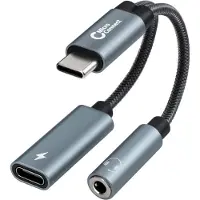 Microconnect - USB-C til hodetelefonjakk / ladeadapter - 24 pin USB-C hann til 3,5 mm telefonjakk, USB-C (PD) hunn - 13 cm - sølv - USB-C Power Delivery (60W)