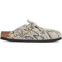 Birkenstock for woman. 1033086 Leather Boston Clogs (Narrow Fit) beige (41), Flat, Suede, None, Casual, Animal Print