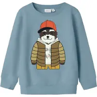 Name it Collegegenser - NmmKamden - Dusty Blue m. Trykk - - 4 år (104) - Collegegenser
