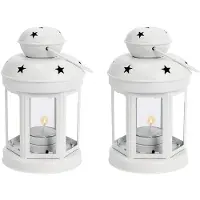 Semoic 2X Vintage Metal Hanging Candle Lanterns ,Tealight Holder,Candlestick for Wedding,Home,Birthday Parties Gift -White
