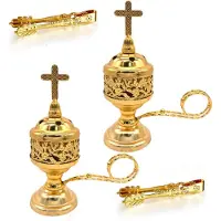 Semoic 2 sett røkelsesbrennere med tang, gull Frankincense