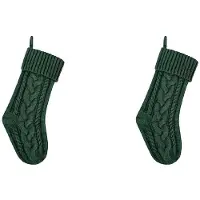 Semoic 2X Knitted Christmas Stockings for Family - Green Fireplace Hanging Socks