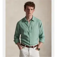 Ralph Lauren for man. 710966294522 Custom Fit Linen Shirt green (L), Casual, Long sleeve