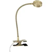 Orion LED-klemmelampe Mira, fleksibel arm, gull