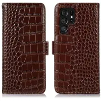 Mtp Products Samsung Galaxy S26 Ultra Crocodile Series Lommebok-deksel i Lær med RFID - Brun