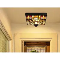 QUOIZEL Inglenook utendørs taklampe, farget glass, 26 cm, IP44