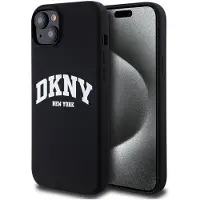 DKNY MagSafe-etui i flytende silikon med hvit trykt logo for iPhone 15 Plus / 14 Plus - Svart