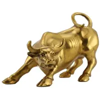 Tlily Feng Shui Fortune Brass Bull Statue, Sculpture Home Decoration Golden Copper Bull Represents Good Luck of Career