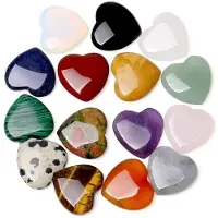 Tlily 15Pcs Natural Love Stone Quartz Clear Quartz Eye Heart Set Thumb Gemstones Meditation 0.8 Inch