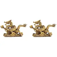 Torribaly 2X Brass Chinese Feng Shui Dragon Statue Sculpture Home Office Tabletop Ornaments
