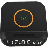 Kepptory Digital Alarm Clock with Wireless Charging, 15W Fast Wireless Charger Station with LED Digital Display, Temperature,A