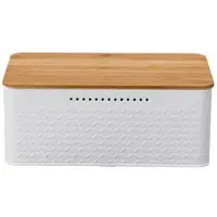 Tlily Bread Bin,Innovative Bread Box Thanks to Carbon Coating,with Integrated Ventilation Holes,Including Bamboo Lid White