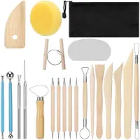 Typecat Clay Tools 21 PCS, Pottery Tool Kit Dotting Tools Polymer Clay Tools, Ceramics Tools with Wooden Handle Pottery Tool Bag