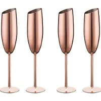 Tlily Set of 4 Stainless Steel Champagne Wine Flutes Glasses Rose Gold Unbreakable Shatterproof
