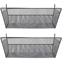 Melitt 2X Shelf Baskets, Office Table Dormitory Bedside Hanging Storage Supplies Desktop Corner Shelves Basket with Hook- Black