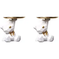 Melitt 2X Tray Statue Key Holder Figurine, Jewelry Earrings Lipsticks Tray, Bear Statues with Dish, Sculptures Key Bowl-D