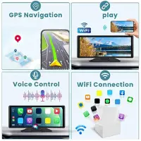 Melitt 11.26Inch Dash Cam Wireless Carplay & Android Auto Car WiFi GPS Navigation Rear Camera Video Recorder
