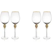 Wella 4Pcs Crystal Gold Rimmed Wine Glasses Set Elegant Diamond Decorative Long Stem Champagne Flutes Cocktail Glass Gifts A