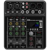 Jojomino 4 Channel Audio Mixer 48V Phantom Power USB Studio Sound Mixers DJ Console Mixing for Karaok