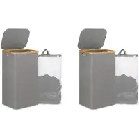 Typecat 2X 110L Laundry Hamper with Handle and Lid,Collapsible Basket Organizer with Removable Inner Bag for Clothes Toys Grey