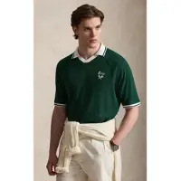 Ralph Lauren for man. 710B19625001 Green Relaxed Fit pointelle knit polo (M), Casual, Cotton, Short sleeve