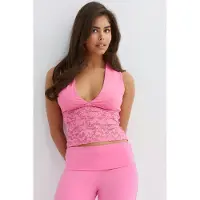 Gina Tricot  - 14+ lace detail top - Topper - Rosa - XS - Dame