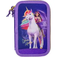 Unicorn Academy Penal m. Innhold - Dobbelt - Lilla/Glitter - - OneSize - Pennal