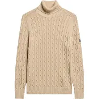 Superdry for woman. W6110614A Loose-fitting cable-knit jumper with a turned-down collar, taupe (M), Casual, Cotton, Long sleeve