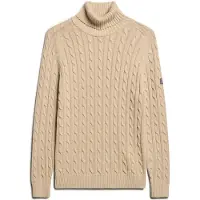 Superdry for woman. W6110614A Loose-fitting cable-knit jumper with a turned-down collar, taupe (S), Casual, Cotton, Long sleeve