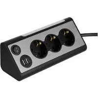 REV Light Socket Strømstripe med USB og LED-lys - Sølv / Svart