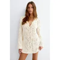 Gina Tricot  - Beach crochet lacing dress - korte kjoler - Hvit - XL - Dame