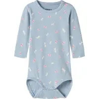 Name it Body I/e - NbfVandora - Dempet Blue/Sløyfe - - 62 - Langermet Body