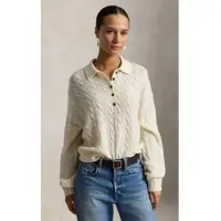 Ralph Lauren for woman. 211B17767007 Beige cable knit Henley sweater (XS), Casual, Wool, Long sleeve