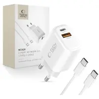 Tech-Protect NCA20 PD 20W QC3.0 USB-A / USB-C + USB-C / USB-C Cable 100cm - White