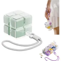 OIMG (Green, -) Magic cube magnetisk pilleorganisator – Ukentlig reise pilleboks med stropp
