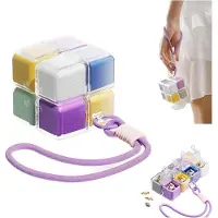 OIMG (Multicolor, -) Magic cube magnetisk pilleorganisator – Ukentlig reise pilleboks med stropp