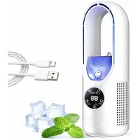OIMG (White, -) 6 hastighet bladløs elektrisk vifte med lys USB personlig tåke vifte med 7-farge nattlys