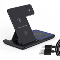 Wella 15W 3 in 1 Wireless Charger LED Light Phone Holder Stand Foldable Fast Charging Dock Station Black